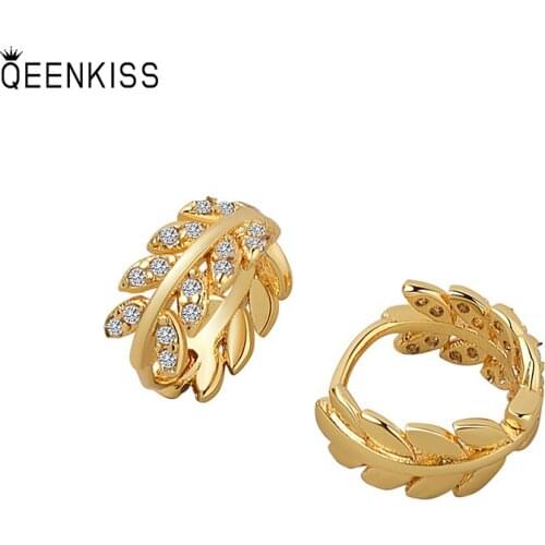 QEENKISS EG675Fine Jewelry Wholesale Fashion Woman Girl Birthday Wedding Gift Olive AAA Zircon18KT Gold White Gold hoop Earrings