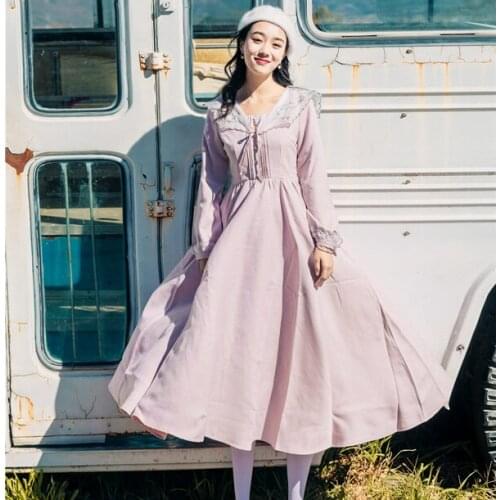 2018 new fashion womens dresses Autumn vintage embroidered dress square collar bow vestidos