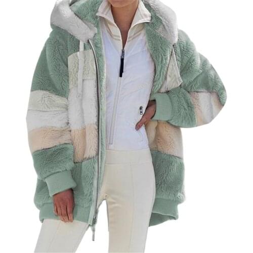 2021 Winter Womens Coat Fashion Casual Stitching Plaid Ladies Clothes Hooded Zipper Ladies Outerwear Cashmere Women Warm Jacket