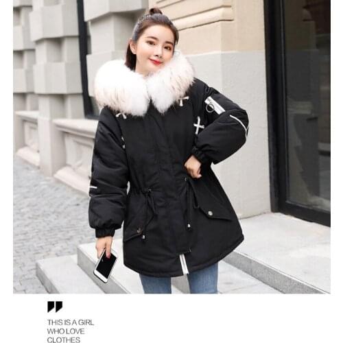 Winter 2018 new Korean version of the casual pure color hat long-sleeve drawstring real fur collar down jacket women long style