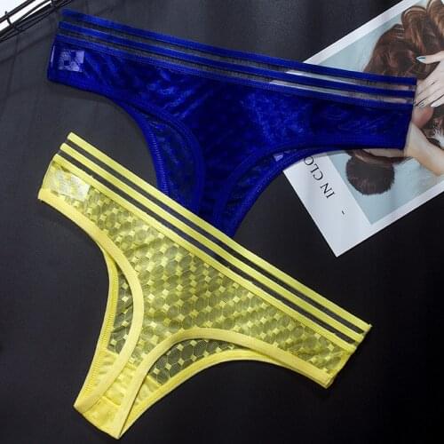 Sexy Ladies Cotton Mesh Transparent Panties Thongs String lingerie Fashion Low-Rise Women Underwear Seamless Briefs 1pcs yq04