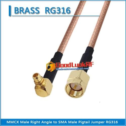 MMCX Male Right Angle 90 Degree to SMA Male Plug Coaxial Pigtail Jumper RG316 extend Cable Low Loss