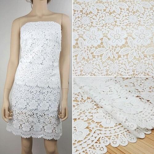 2yards Latest White Nigerian Lace Fabrics For Wedding Dress High Quality African Embroidery Guipure Milk Silk Cord Lace Fabrics