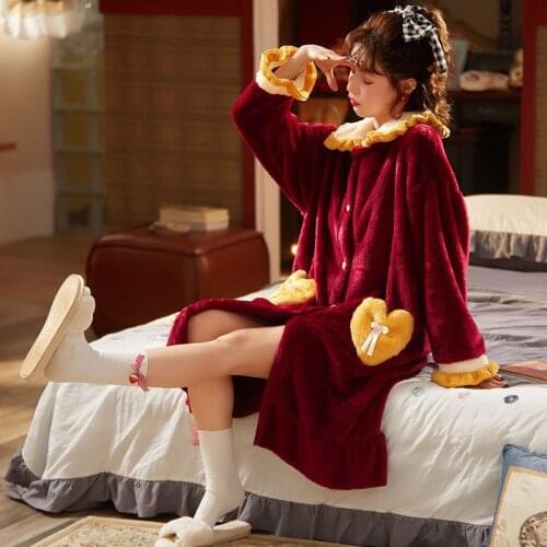 2021 Lady Soft Nightgown Sleepwear Winter New Flannel Nightdress Coral Fleece Warm Night Dress Home Wear Lovers Home Clothes