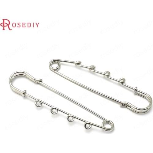 35963)10PCS 75x17MM,Thickness:1.5MM Imitation Rhodium Color Iron Brooch Base Brooch Pins 4 and 5 Hanging hole Jewelry Findings