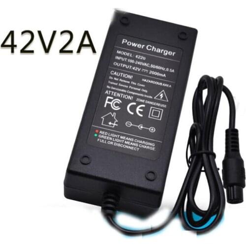 Aeronautical Head 42V 2A three hole plug Power Charger Adapter for Electric Car Balance Wheelbarrow Lithium Battery Charger