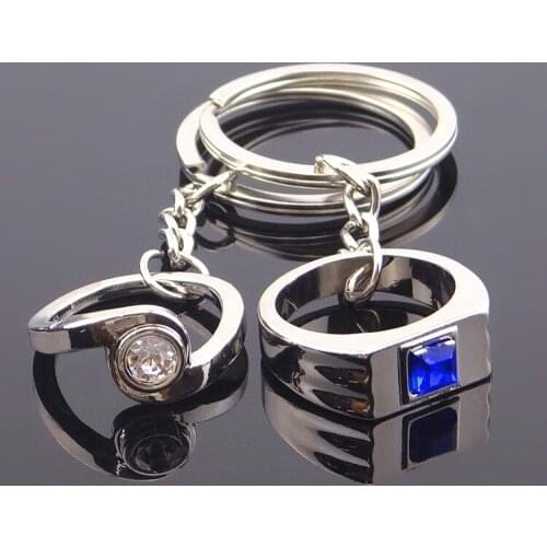 FREE SHIPPING by FEDEX 100pairs/lot New Fashion A Pair of Rings Couple Keychains Metal Lovers Keyrings for Wedding Gifts