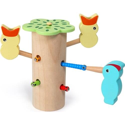 Childrens Wooden Simulation Magnetic Woodpecker Catch Insect Toy Indoor Baby Early Education Fun Training Board Game Toy Gift