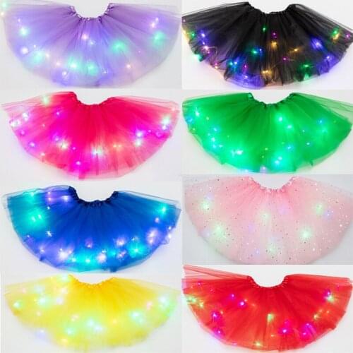 Baby Children Girls Pettiskirt Candy Colors LED Glitter Tutu Skirt Kids Princess Girls Ball Gown Birthday Party Skirts Gift