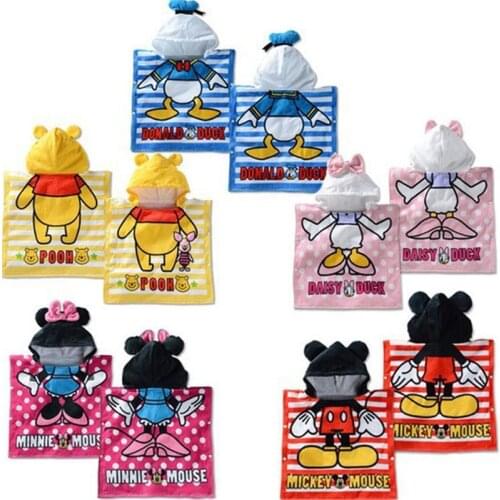 Disney 100% cotton cartoon Minnie Mickey childrens hooded towel cloak absorbent bathrobe childrens bath towel cloak 120x60cm