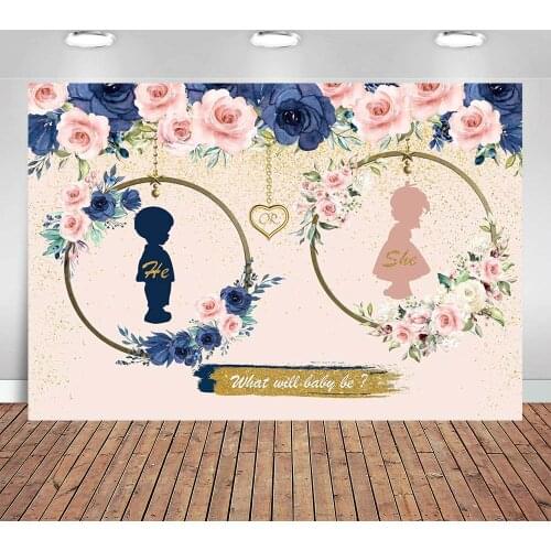 Navy and Blush Gender Reveal Backdrop for Photography He or She What Will Baby Be Pregnancy Reveal Floral Decoration