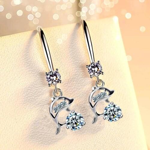 Huitan Creative Ocean Animal Dolphin Shaped Dangle Earrings for Women Romantic Bridal Wedding Earrings Luxury CZ Fashion Jewelry