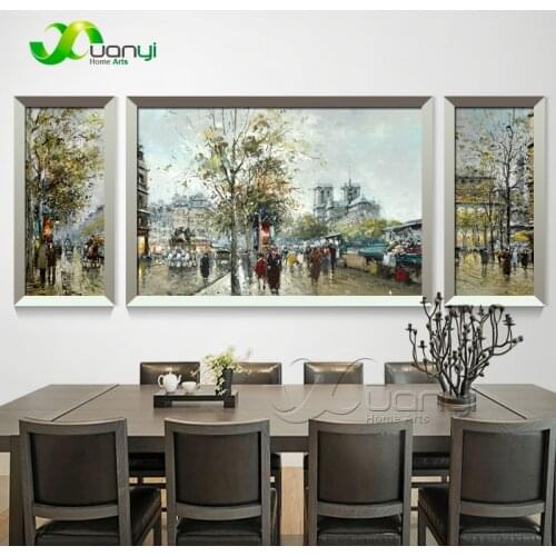 3 Panel City Street Landscape Canvas Oil Painting Wall Art Home Decor Wall Picture For Living Room Modern Prints Unframed PR1459