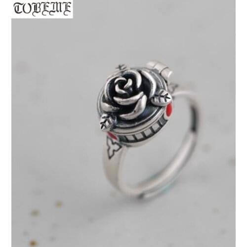 Real 990 silver rOSE Flower ring vintage Pure Silver Women Ring Bohemia Ring Resizable ladys Jewelry Gift