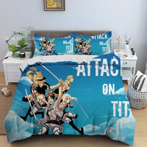Attack On Titan Bedding Set Cartoon Anime Bedspread For Bed Bed Comfortable Sofa Duvet Cover Set For Bedroom Home Bedclothes