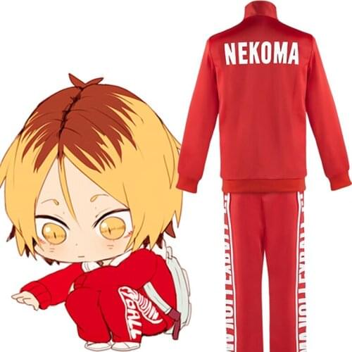 Anime Haikyuu Kozume Kenma Cosplay Costume Nekoma High School Uniform Kenma Kozume Volleyball Team Red Sportswear Coat Pants