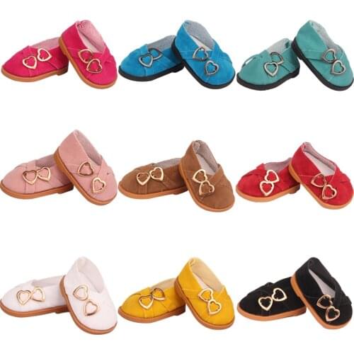 Double Heart Buckle Doll Shoes Fit 18 Inch American & 43 Cm Baby New Born Doll Accessories Generation Girls Sandal Toy Gift