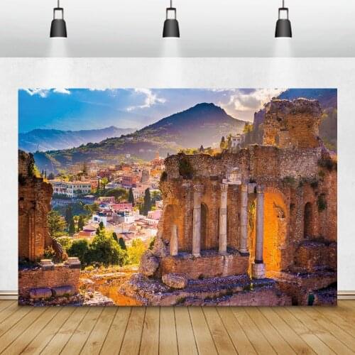 Laeacco Ancient Building Taormina Town Sicily Italy Photography Backgrounds Customizable Photographic Backdrops For Photo Studio