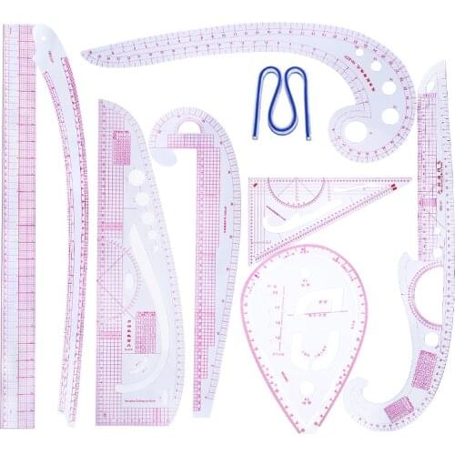 LMDZ 9pcs/set Sewing Tailor Straight French Curve Rulers Drawing Line Measure Sewing Tailor Rulers Clothing Garment Rulers