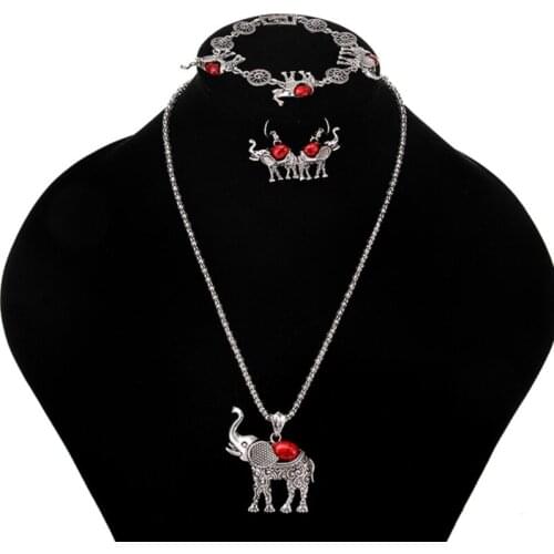 Fashion African Jewelry Sets For Women Vintage Silver Color Elephant Pendant Necklace Earrings Bracelets Jewellery Gift