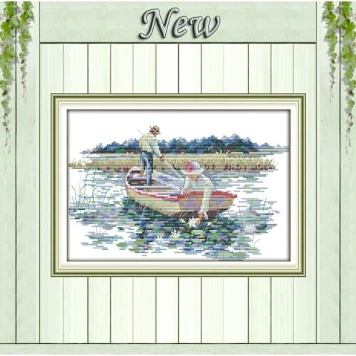 Pick the lotus pond flower 14CT 11CT Cross Stitch Needlework kits Embroidery Counted print on canvas DMC Sets diy decor painting