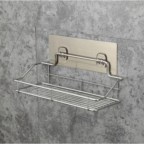 Hot Sale Stainless Steel Bathroom Storage Shelf Punch-Free Kitchen Bathroom Toilet Wall Hanging Mounted Storage Rack Adhesive