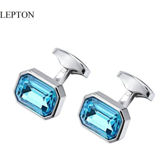 Low-Key Luxury Sky Blue Glass Cufflinks For Mens Lepton High Quality Square Cufflink Man Shirt Cuffs Cuff Links Relojes Gemelos