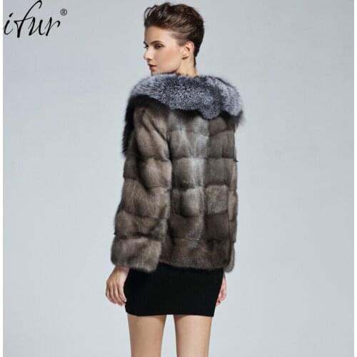 New fashion high-qualit real MINK coat double-faced fur full pelt mink coat FOX fur big Collar TU144-039