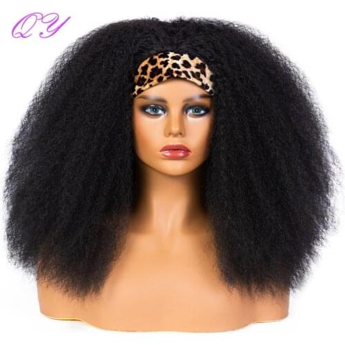 QY Hair Big Afro Kinky Curly Headband Wigs for Women Synthetic Hair Wigs Wrap Hair Style