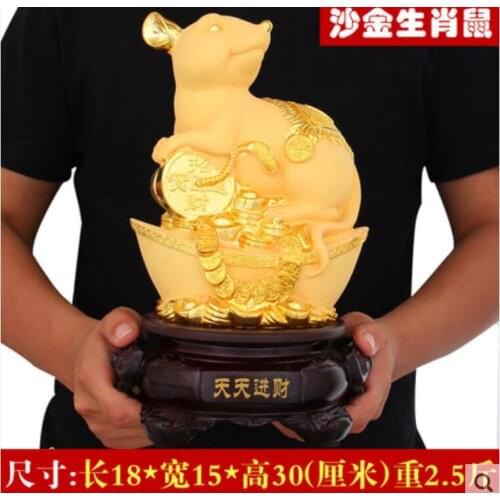 Resin zodiac rat lucky feng shui golden rat creative living room crafts decoration