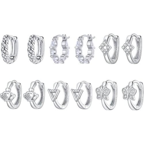 Bisaer 925 Sterling Silver Classical Circel Hoop Earrings For Women Wedding Engagement Earrings Fine Jewelry Gifts EFE512