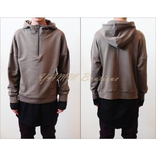 Oversized Mens Front Half Zipper Hoodie / BM KANYE Dark KW Yeezus Long Sleeve / Essential Cotton Hoodie