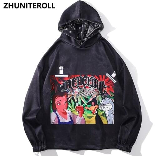 Hoodies Hip Hop Cartoon Letter Paisley Print Punk Rock Gothic Hooded Sweatshirts Mens Harajuku Casual Pullover Tops Streetwear