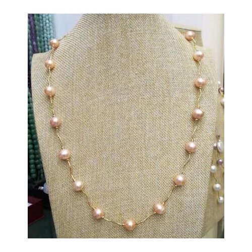 HOT SELL 20inch real natural Freshwater baroque pink 9-10mm pearl necklace 14k clasp