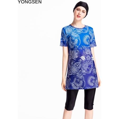 Women Size Female Bathing Suit Burkinis For Muslim Girls Plus Size Stripe Printed Muslim Modest Swimwear Hijab Muslimah