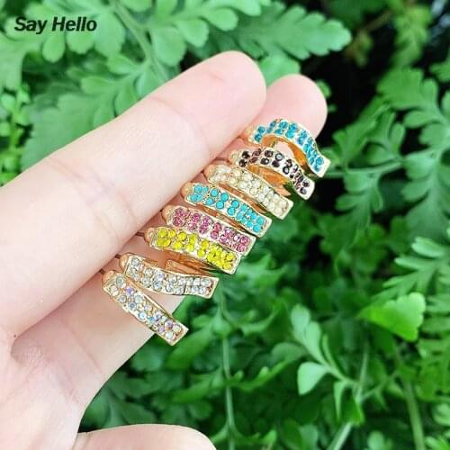 SAY HELLO New Crystals Turquoises Inlaid Small Wide Heart Shaped Stud Earrings for Women Ear Studs Piercing Jewelry серьги K6187