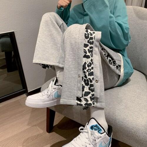 Womens Side Leopard Pattern Sweatpants for 2021 Fashion Trends Clothing Teenage Girls Wide Leg Pants Hip Hop Streetwear Trousers