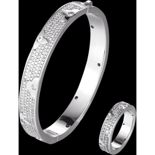 Zlxgirl luxury brand full AAA cubic zircon Bangle with ring wedding jewelry sets fashion womens couple bijoux set free one mask