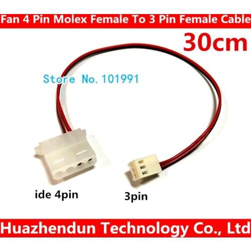 100pcs/lot WHITE 30CM Computer Fan 4 Pin Molex Female To 3 Pin Female Adapter Cable Free shipping