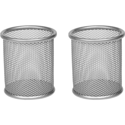 2 pcs Silver Mesh Pen Pencil Collection Holder Sorter Desk Organizer