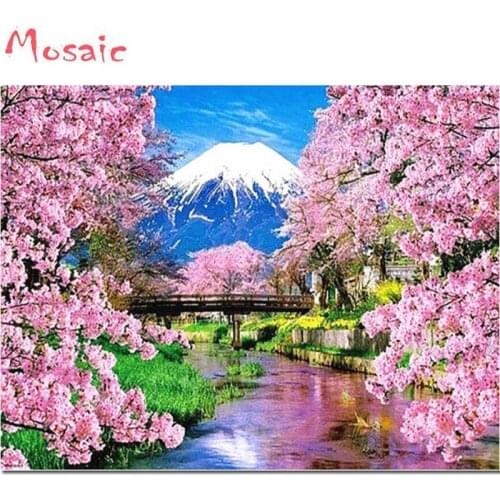 Full Square/Round Drill 5D DIY Diamond Painting "Flower And Mountain,sakura,Mount Fuji"3D Embroidery Cross Stitch 5D Decor Gift