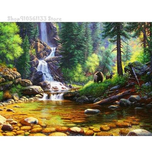Full SquareRound Drill Diamond Painting Embroidery Bear in Quiet Forest Cross Stitch Rhinestone Mosaic Decor Gift GG2514