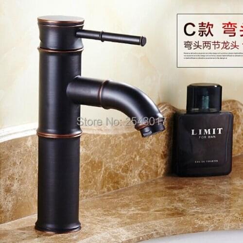Antique Retro Basin Faucets Bamboo Shape Deck Mounted Hot&Cold Faucet Single Handle Black Tap Basin Sink Mixer Crane ZR272