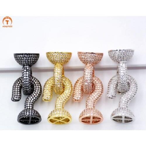 ASA&TESS large CZ Clear Micro Paved Hook Clasp/Tassel Head Cubic Zirconia Clasp/Connector/Link with Tassel Cap 40x15mm