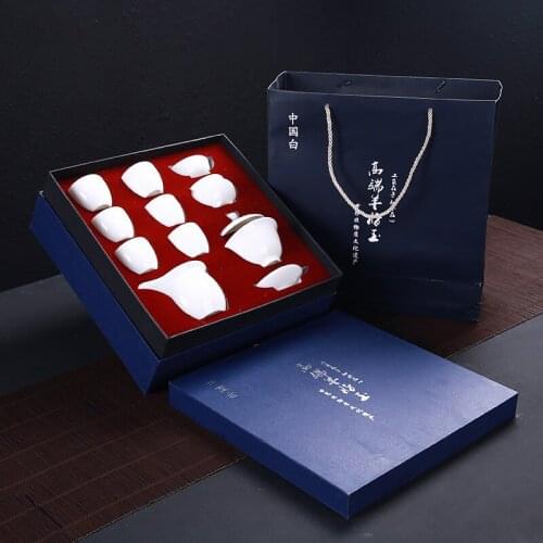 Dehua white porcelain suet jade tea set set home travel, send 50g China dahongpao