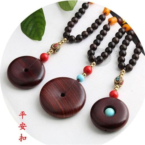 Ethnic style sweater chain retro pendant necklace female pendant blood sandal safety buckle pendant wooden accessories