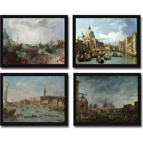 Cotton no frame classical water city boat scenery canvas printings oil painting printed on cotton wall art decoration picture