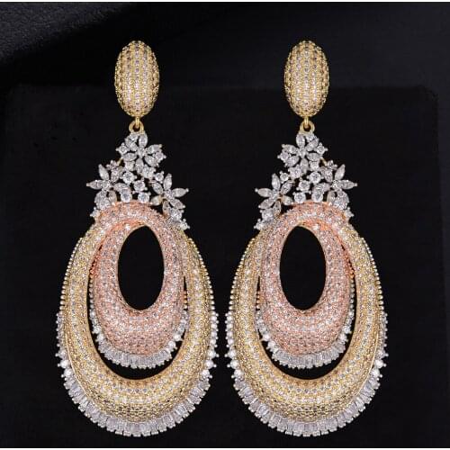 LARRAURI 2019 Trendy Full Mirco Paved Microl Zircon Naija Wedding Earring Luxury Floral Flower Hollow Geometry Fashion Jewelry
