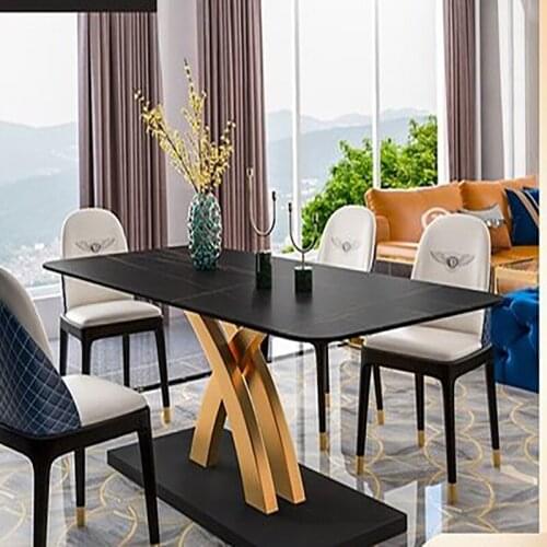 Italian style light luxury marble dining table and chair combination post-modern simple household small rectangular rock slab