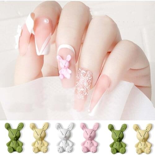 Cute Bear Bunny Nail Art Decorations Metal Cartoon Candy Color Frosted Nail Jewelry Fashion Kawaii 3D Manicure Accessories